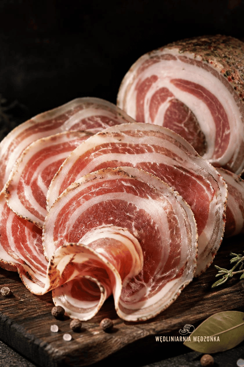 Wędliniarnia Wędzonka Pancetta dojrzewający boczek bez peklosoli w plastrach